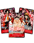Lot de trois cartes japonaises P-152 Edward Newgate, P-153 Portgas D. Ace et P-154 Monkey D. Luffy, visuel promotionnel avec filigrane SAMPLE